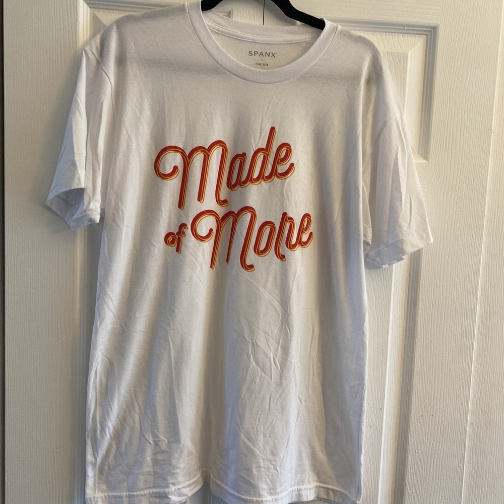 Spanx Made of More Graphic Tee Womens OS White Retro Script Cotton Blend Shirt